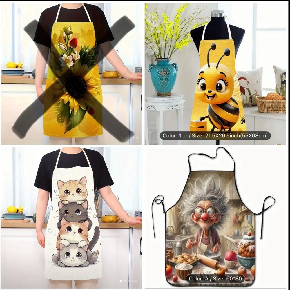 Cute Kitchen Apron – Grandma, Sunflower, Cat & Bumblebee Prints